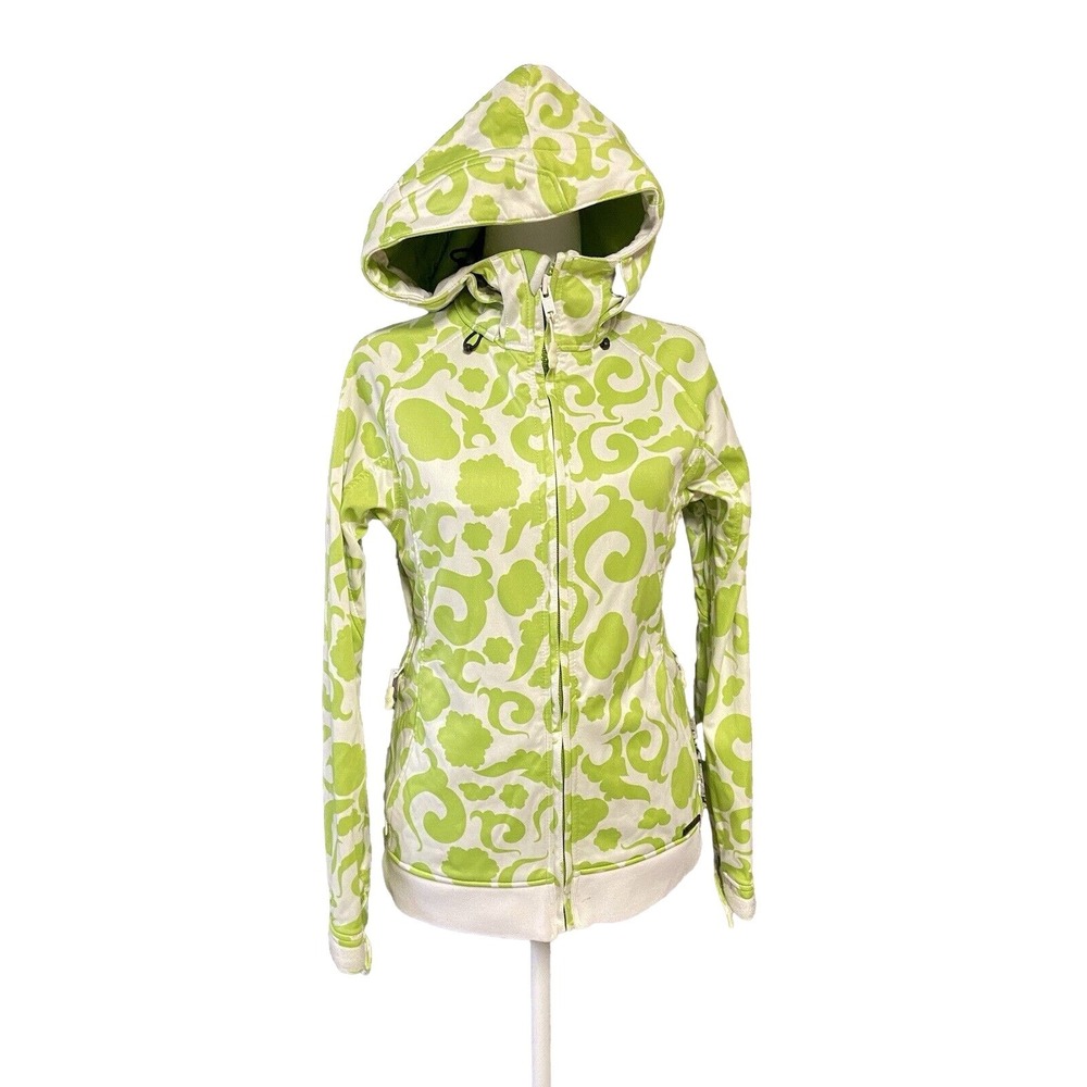 Aperture Ski Jacket Womens Small Green White Floral Hooded Full Zip Softshell
